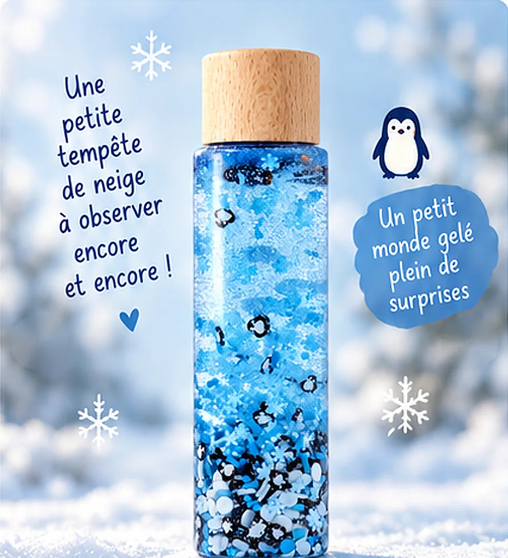Funny pingouins, bouteille sensorielle visuelle.