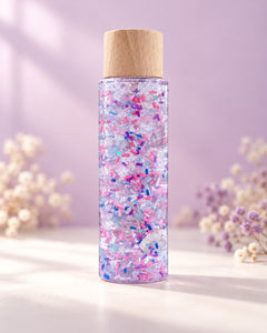 Bouteille sensorielle Magic licorne : des paillettes roses, bleues et violettes
